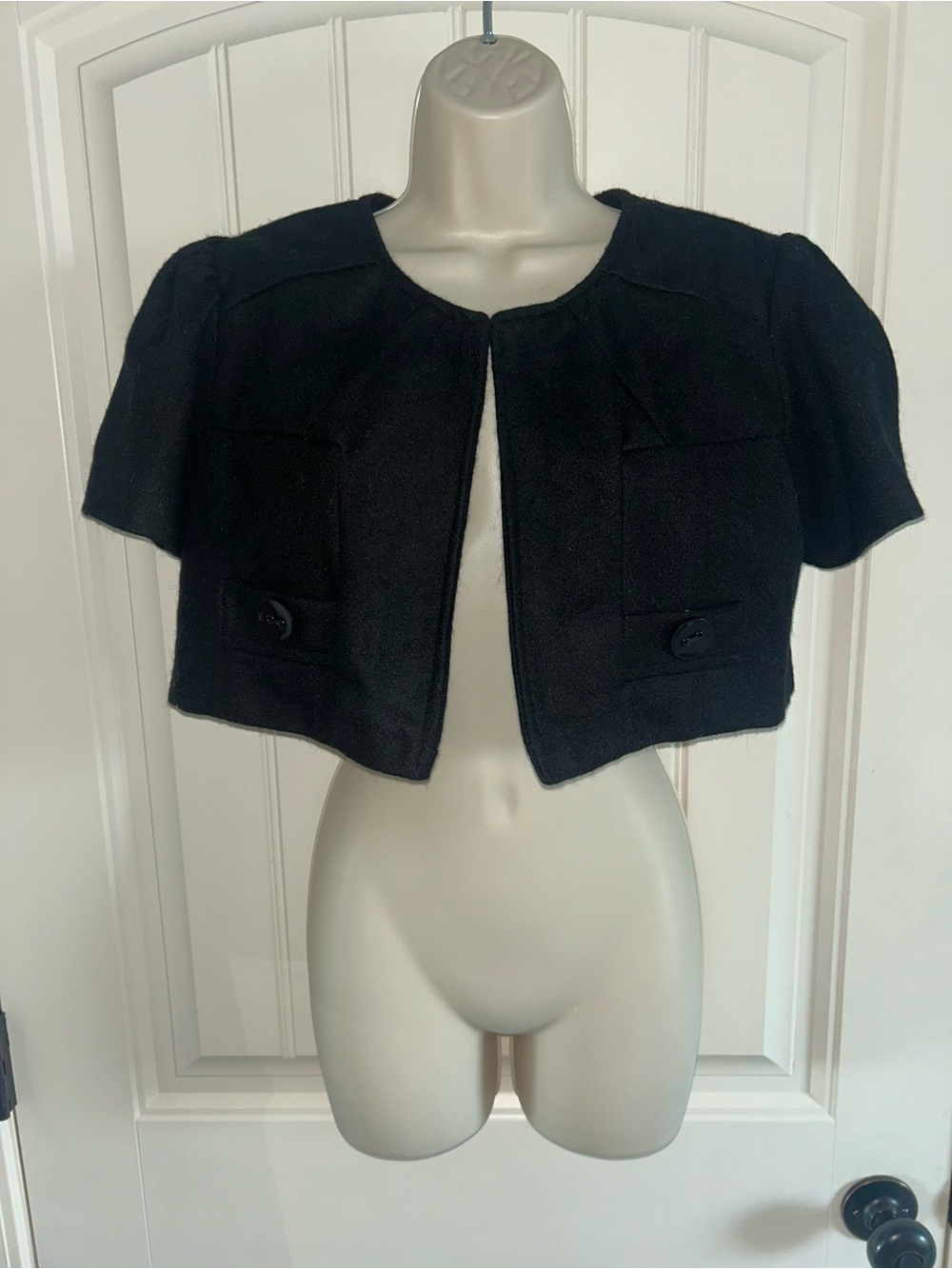 NEW dELiA*s Black Cropped Short-Sleeve Wool Blazer Sz L